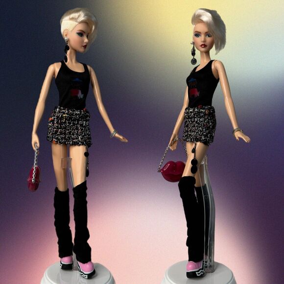 Platinum Blonde Pixie Flocked Barbie Doll Brown Eyes #8 Andra Model Muse Body - Picture 1 of 16
